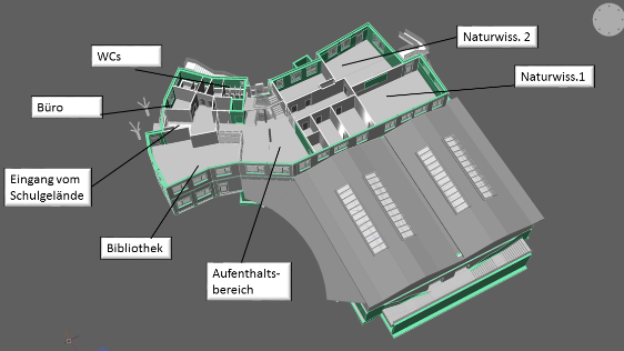 EG2: oberer Eingang, Naturwissenschaften, Aufenthalt, Bibliothek